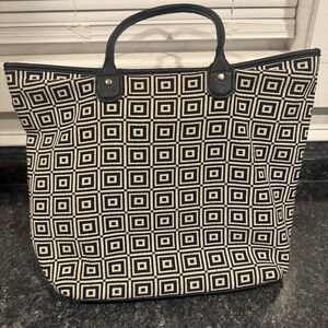 Carpisa Black White Geometric Square Print Tote Bag Italian Design Faux Leather